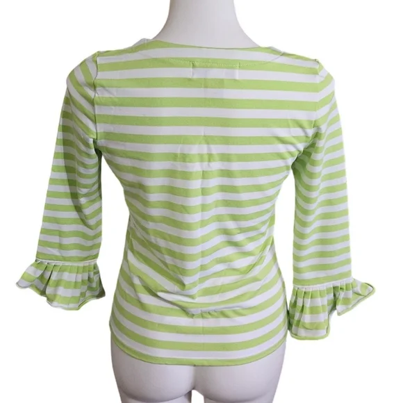 Lisa International Bell Sleeve Striped top Green & White Size S - Picture 3 of 7